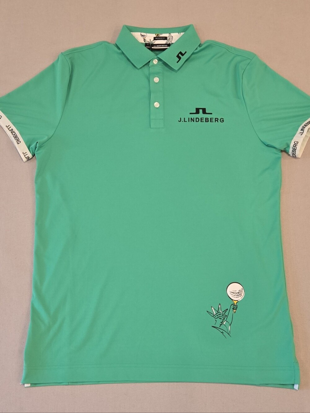 J.Lindeberg KV PGA Printed Jersey Polo Men's Medium Blarney Green Statue Liberty